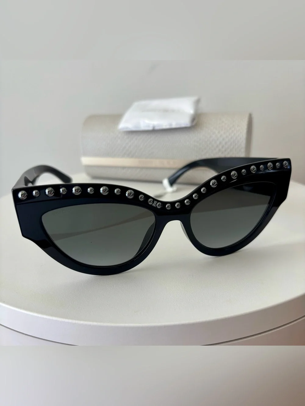 Jimmy Choo Black Cat-Eye Sunglasses with Silver Stud Accents NIB w/dust cloth